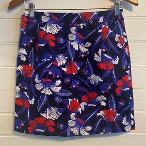 J. Crew Navy Blue and Red Floral Skirt